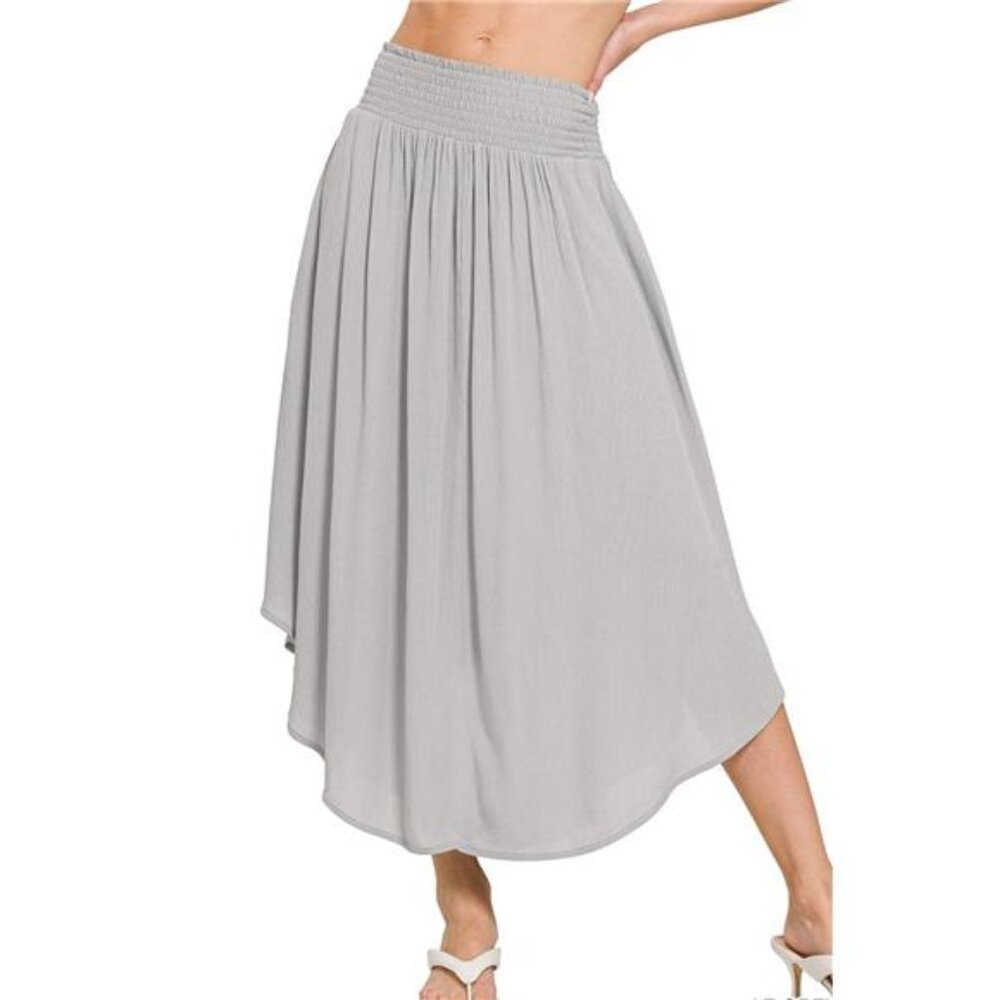 Zenana Woven Crinkle Smocked Waist Maxi Skirt W Pockets - Picture 2 of 3